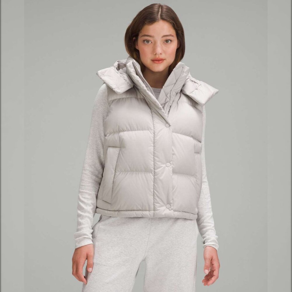 Lululemon Wunder Puff Cropped Vest in Heathered Natural Ivory